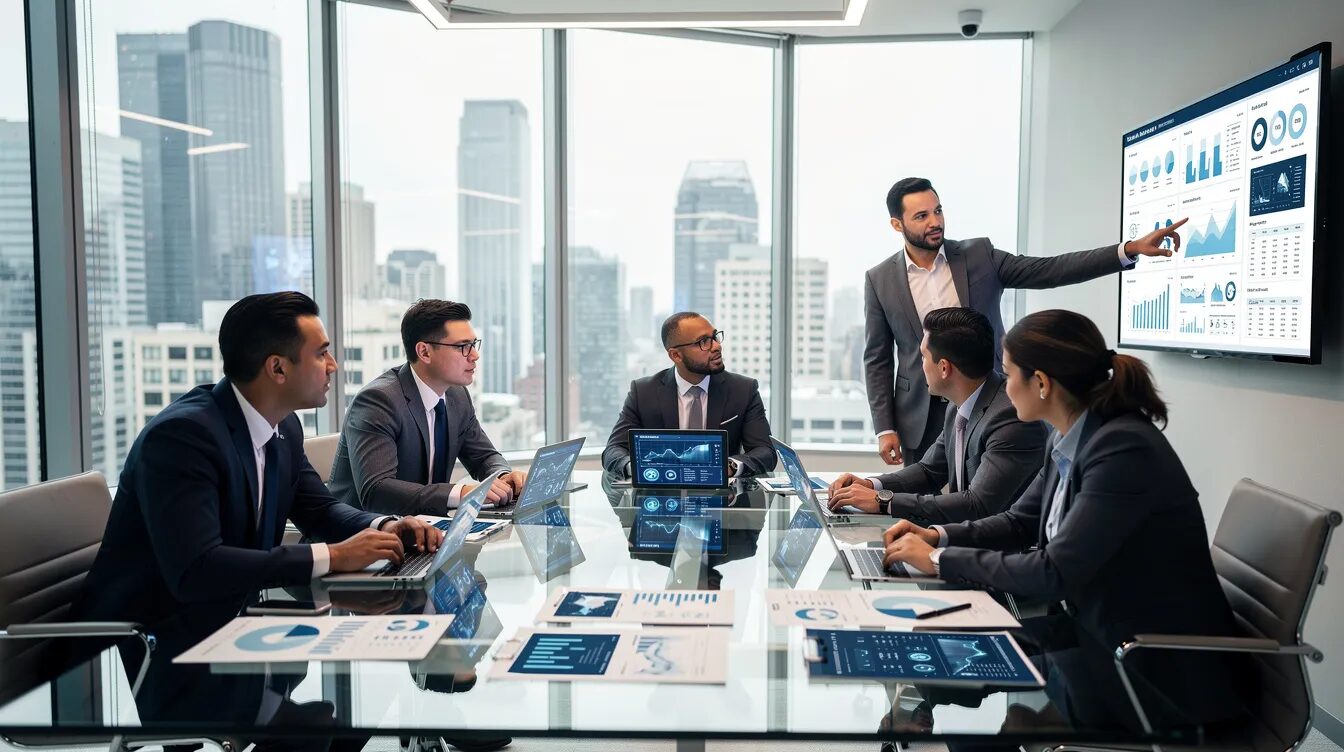 Investment team reviewing product diligence findings during a software deal assessment.