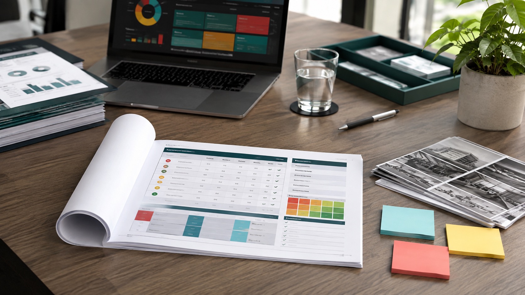Technical due diligence report review showing RAG-rated findings, risk register notes and remediation priorities for deal teams.